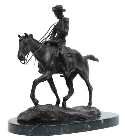 Appraisal: Patinated bronze sculpture Will Rogers signed in cast after C