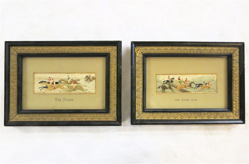 Appraisal: TWO EMBROIDERED SILK FOX HUNTING SCENES by Thomas Stevens The