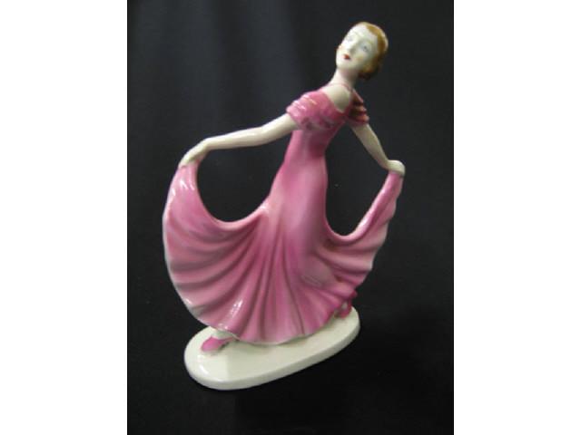 Appraisal: Art Deco Pottery Figurine lady in pink gown excellent