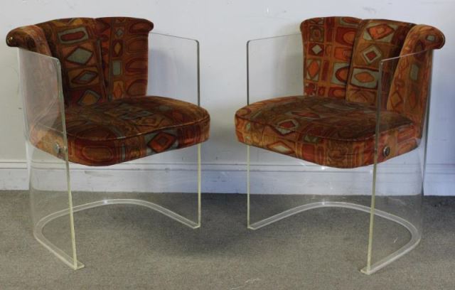 Appraisal: Midcentury Pair of Vladimir Kagan Lucite BarrelChairs Lucite frames and