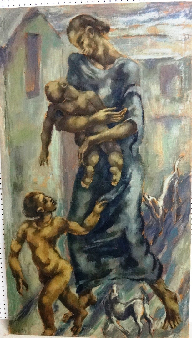 Appraisal: Mary Krishna - Mother and child oil on canvas signed