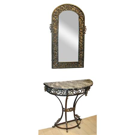 Appraisal: Marble Top Iron Console and Mirror en Suite Estimate -