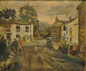 Appraisal: Ronald Osserly Dunlop - Village square oil on board signed