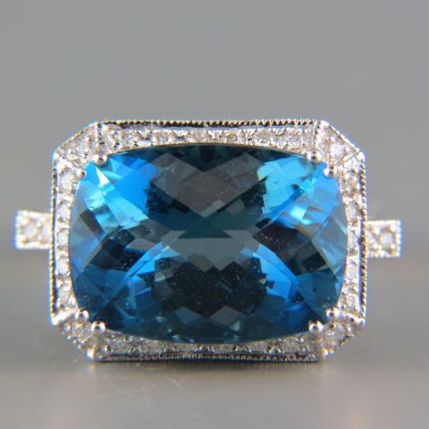 Appraisal: Blue Topaz Diamond Ring Sonja B designerdeep London blue rectangular