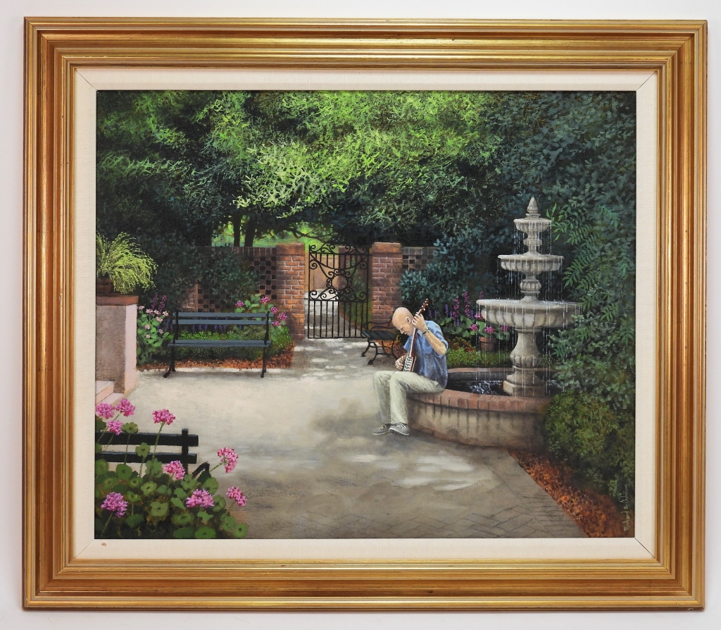 Appraisal: RICHARD A JOHNSON FOUNTAIN PARK LANDSCAPE PAINTING South Carolina th