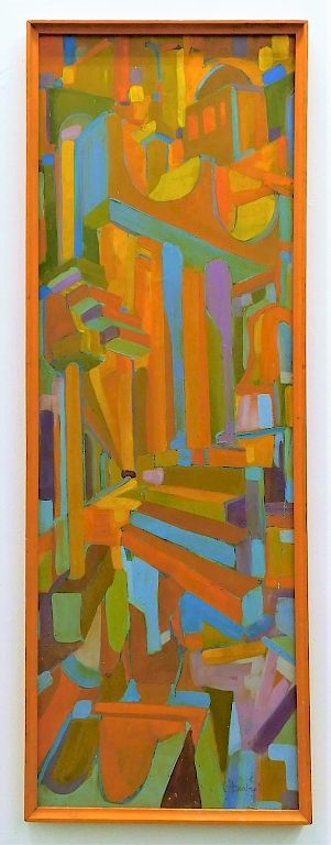 Appraisal: Modern Burbank Architectural Geometric Painting United States th Century Vibrant