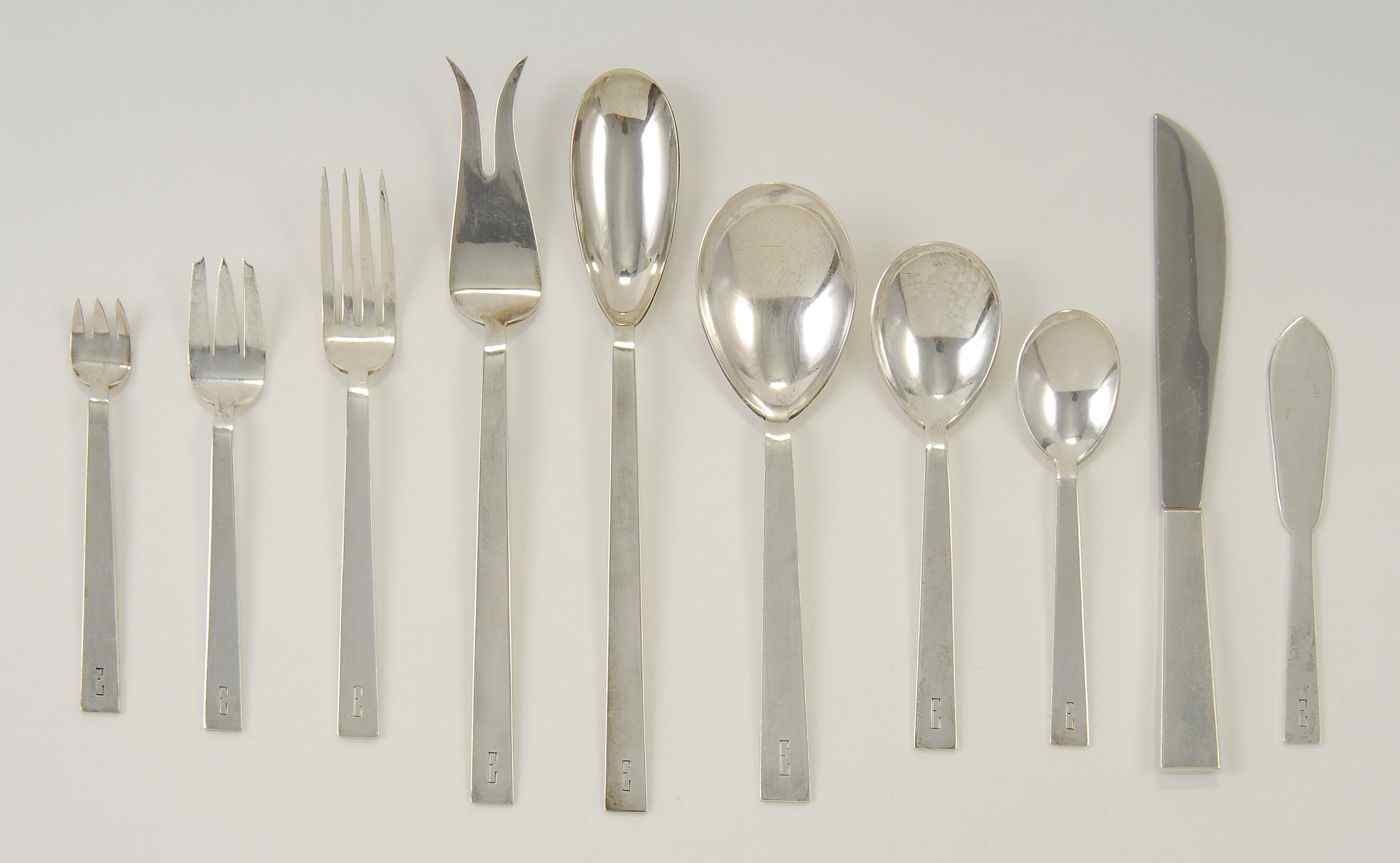 Appraisal: RARE HANDWROUGHT STERLING SILVER FLATWARE SET BY ADRA OF CALIFORNIACirca