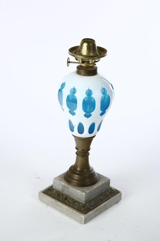 Appraisal: OIL LAMP Sandwich mid th century glass Cut overlay white