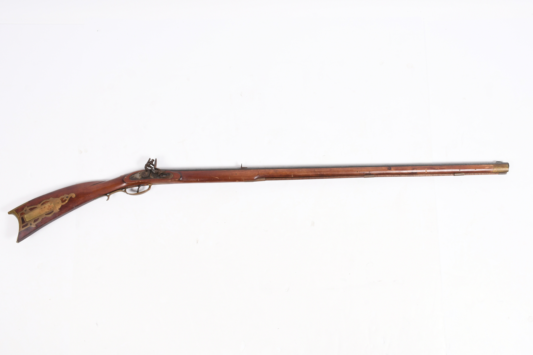 Appraisal: REPRODUCTION FLINTLOCK RIFLE WITH BRASS INLAY As is condition