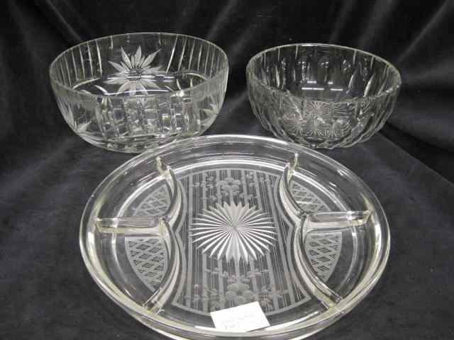 Appraisal: pcs Glassware cut glass bowls and an etched divided dish