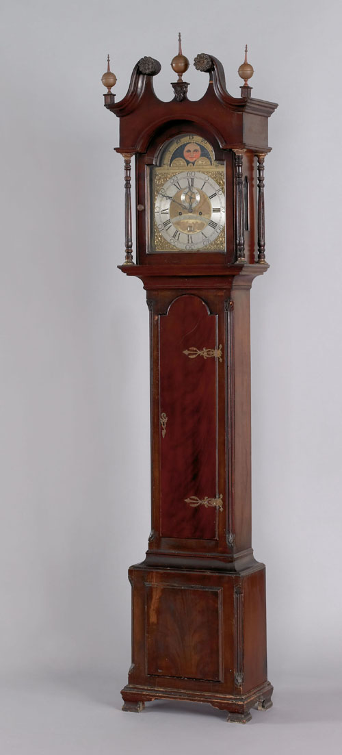 Appraisal: Pennsylvania Chippendale walnut tall case clock ca the broken arch