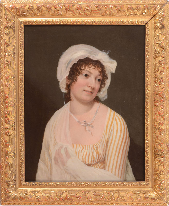 Appraisal: FRENCH SCHOOL PORTRAIT OF A LADY IN A STRIPED DRESS