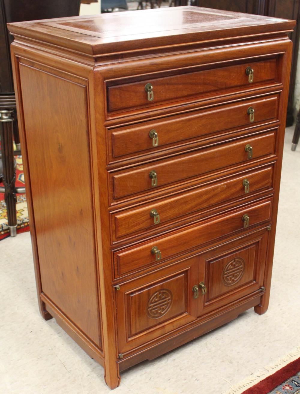 Appraisal: ROSEWOOD FLATWARE CHEST Chinese late th century with five shallow