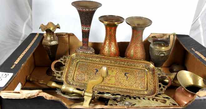 Appraisal: Trays comprising Arts and Crafts Coal Box selection of brassware