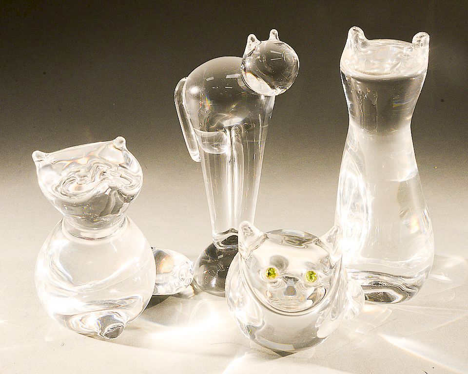 Appraisal: Four Steuben glass animals cats including Fraidy Cat on ball