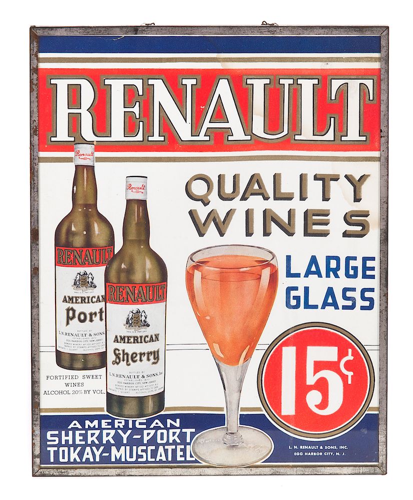 Appraisal: Cent Renault Quality Wines Advertising Sign Measures tall wide Good