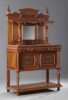 Appraisal: Henri II Carved Walnut Marble Top Server late t Henri