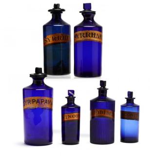 Appraisal: Group of Six Cobalt Blue Syrup Apothecary Bottles th century