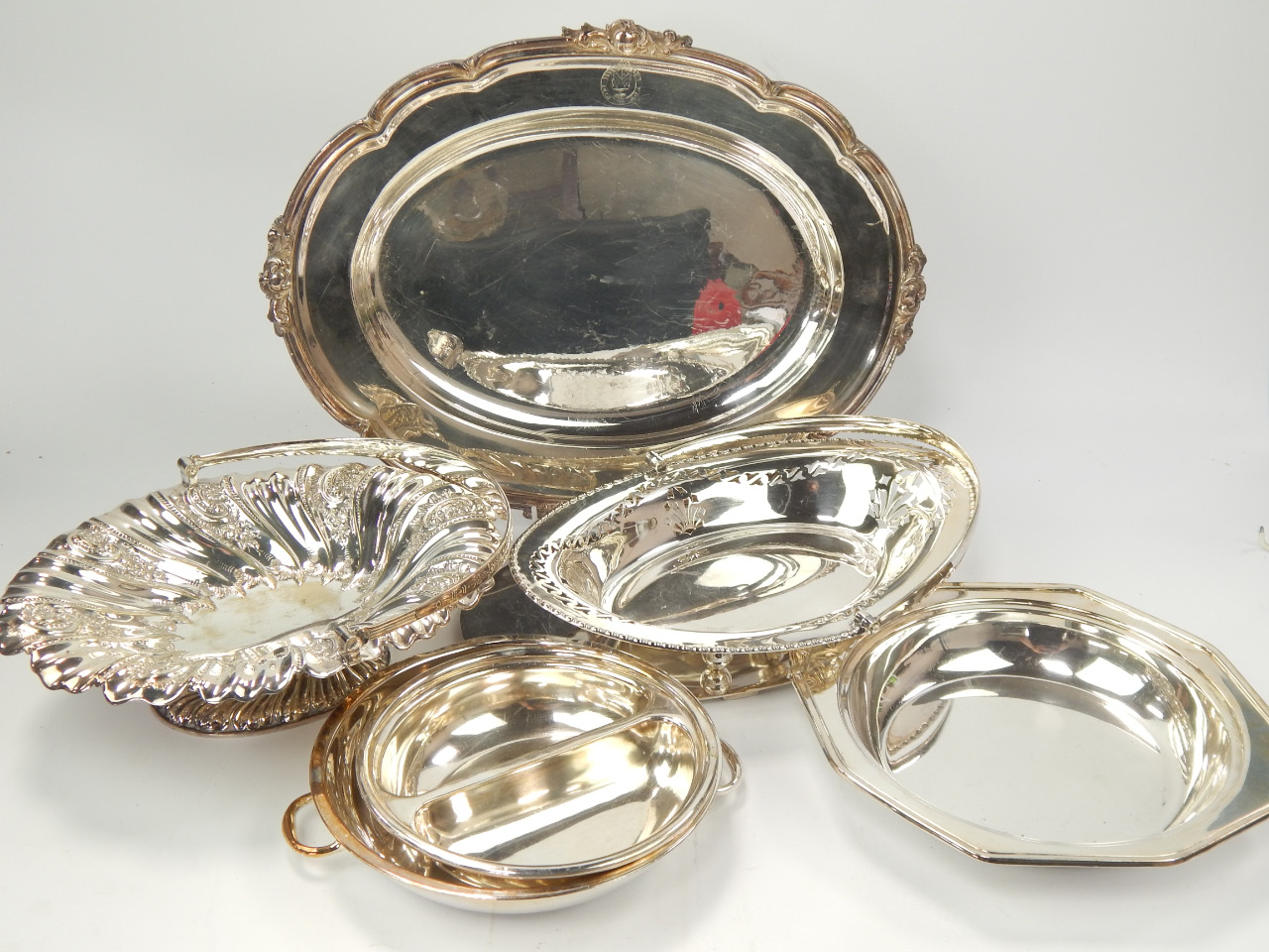 Appraisal: Two silver plated cake baskets with swing handles and other