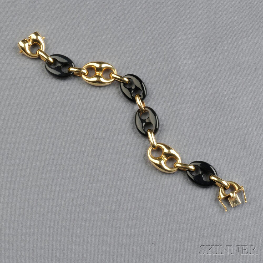 Appraisal: kt Gold and Onyx Bracelet Italy of anchor links dwt