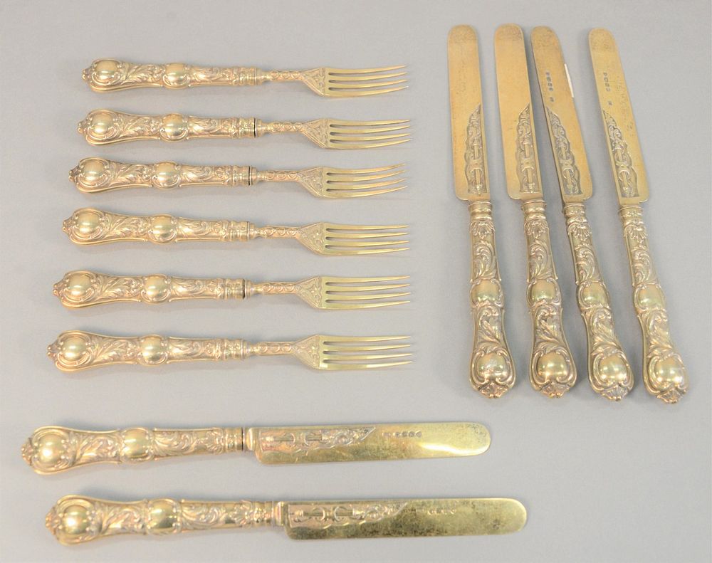 Appraisal: Twelve piece silver fish set silver blades all with vermeil