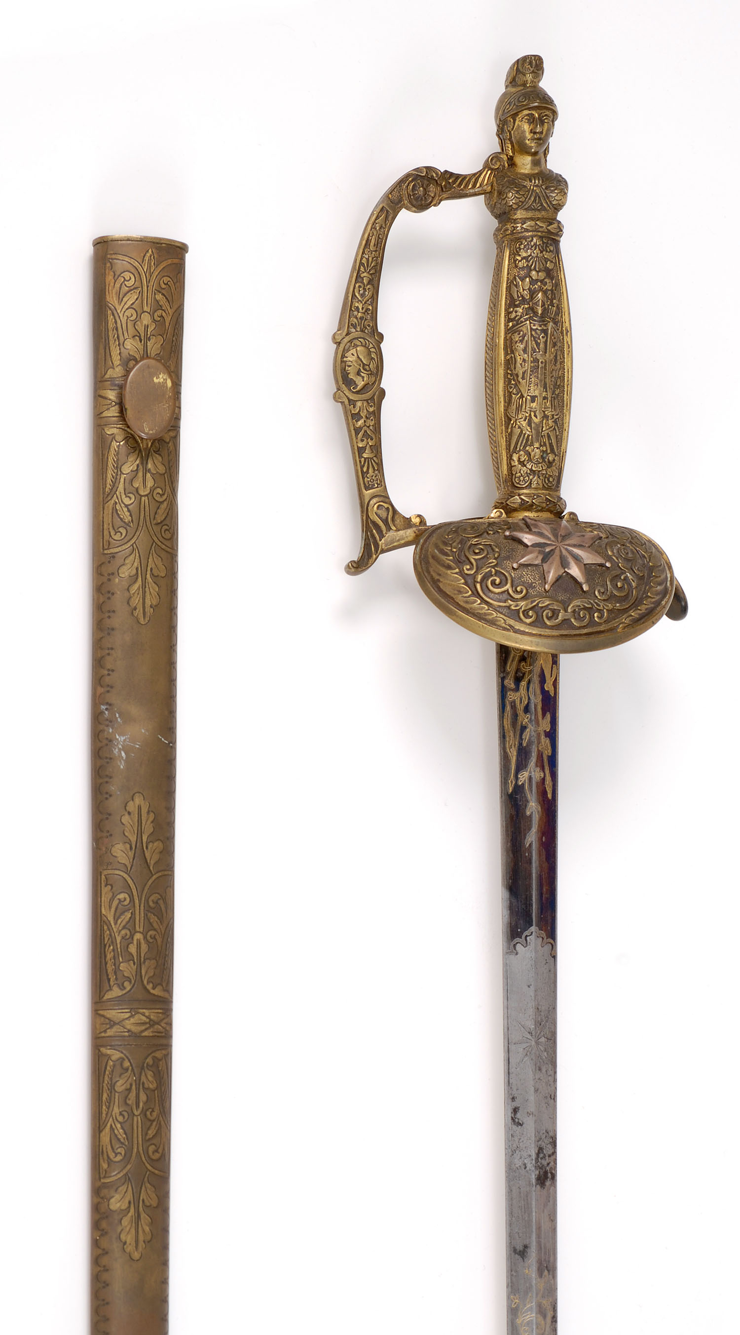 Appraisal: FRENCH MILITIA SWORD AND SCABBARD Circa Decoration of a Roman