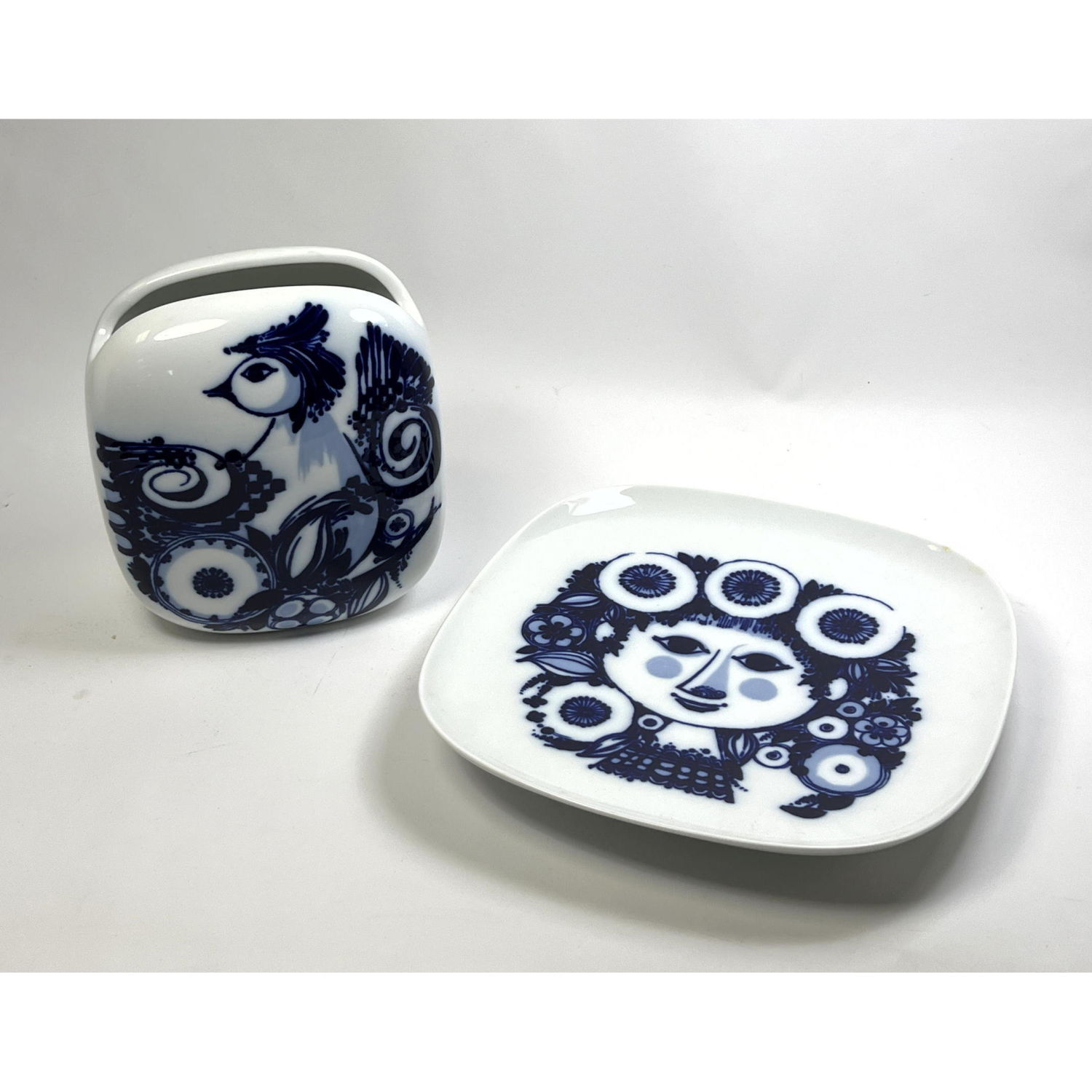 Appraisal: pc BJORN WIINBLAD Porcelain Dish and Vase Figural Blue Designs