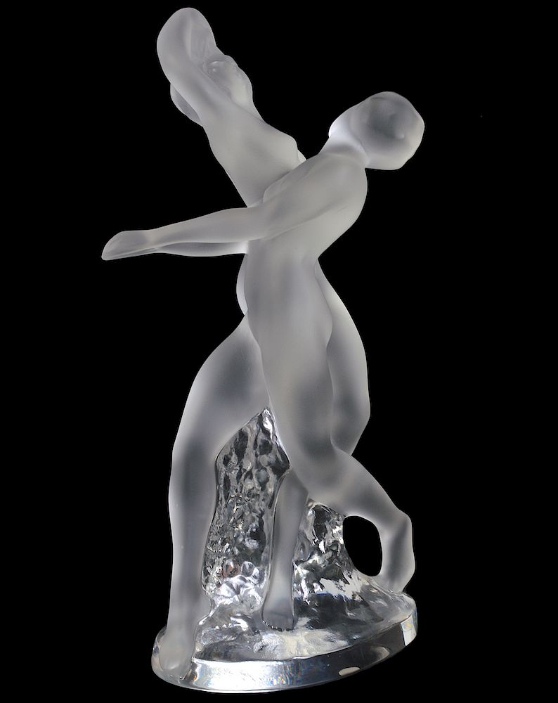 Appraisal: Lalique Crystal Figurine Two Dancers Lalique figurine of frosted crystal