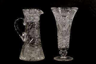 Appraisal: Large Pieces American Cut Glass Vase Pitcher American last half