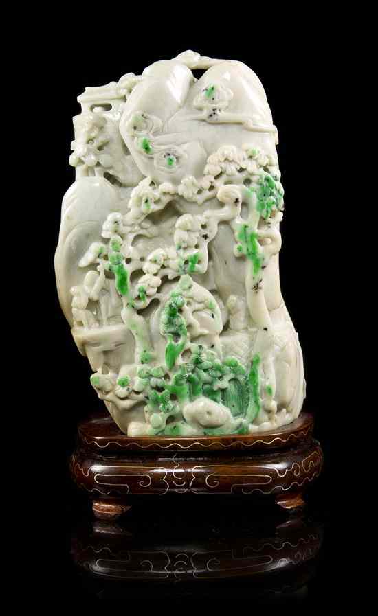 Appraisal: A Chinese Jadeite Mountain of white and emerald green colored