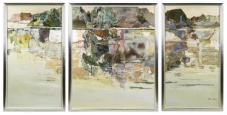 Appraisal: Large Abstract Collage Triptych Landscape Signed Florence Brown Eden American