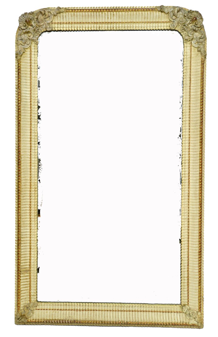 Appraisal: A th century French parcel gilt cream painted overmantel mirror