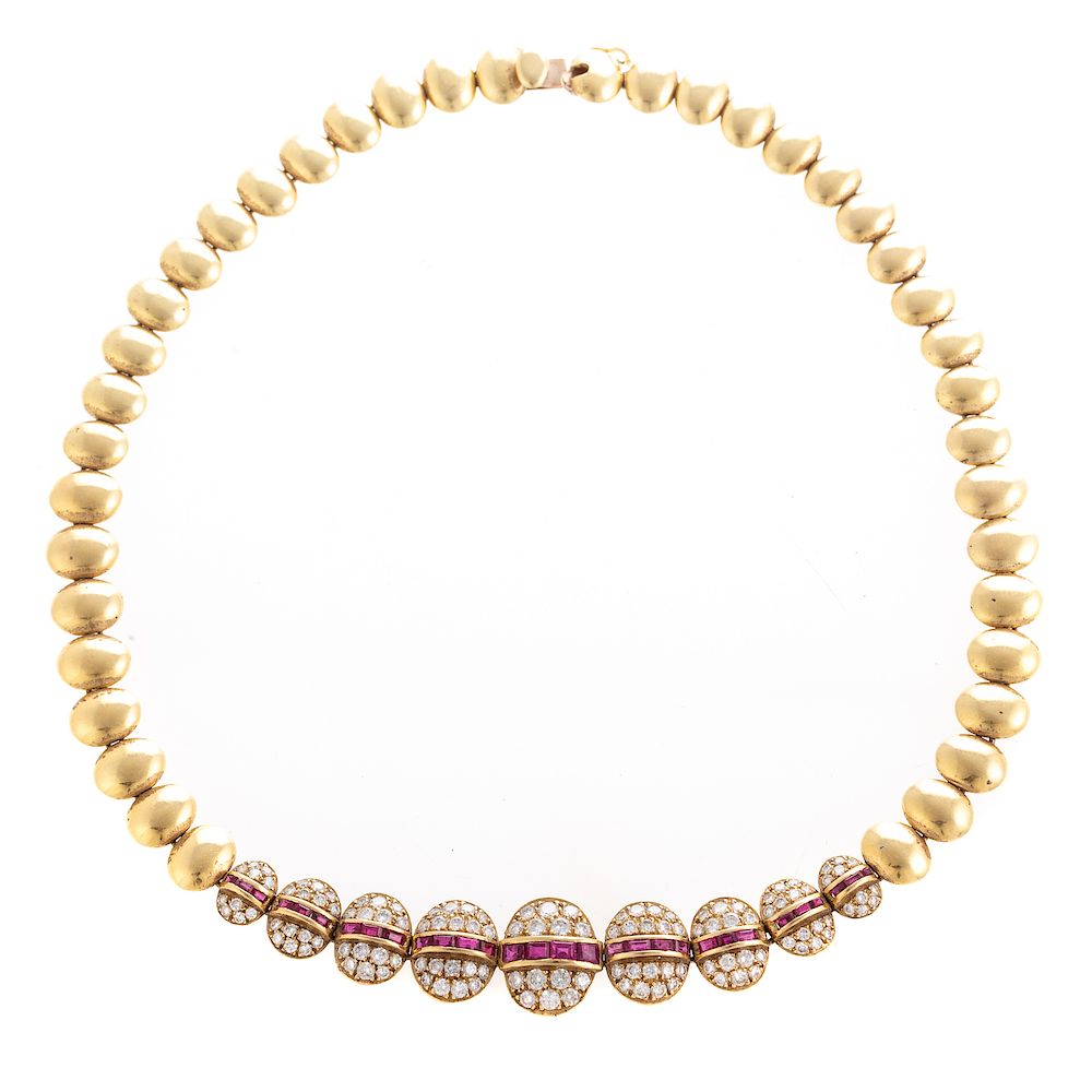 Appraisal: A Ladies Diamond Ruby Necklace in K K yellow gold