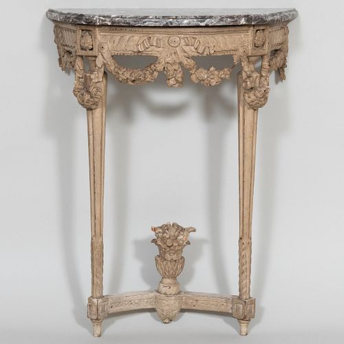 Appraisal: LOUIS XVI STYLE GREY PAINTED CONSOLE TABLE x x in