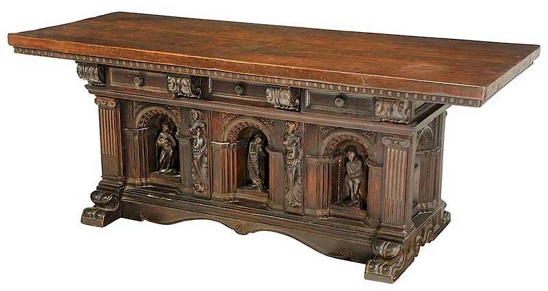 Appraisal: Italian Renaissance Style Carved Library Table th century with some