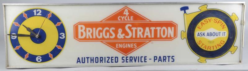 Appraisal: Briggs Stratton Engines Lighted Clock Sign This hanging sign with