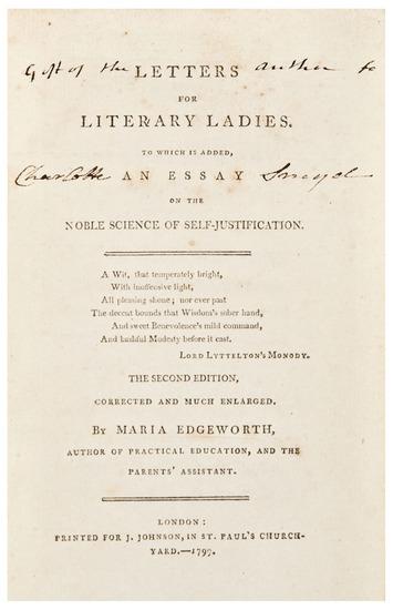 Appraisal: EDGEWORTH Maria - Letters for Literary Ladies London J Johnson