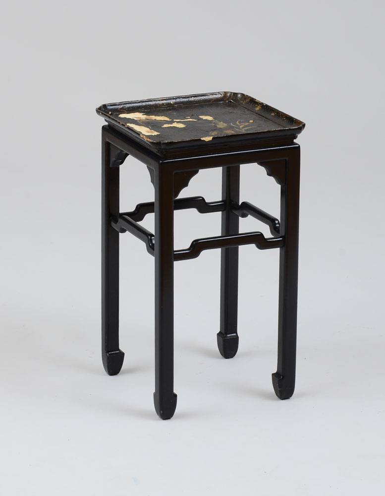 Appraisal: SMALL CHINESE BLACK LACQUER AND PARCEL-GILT TRAY TABLE With a