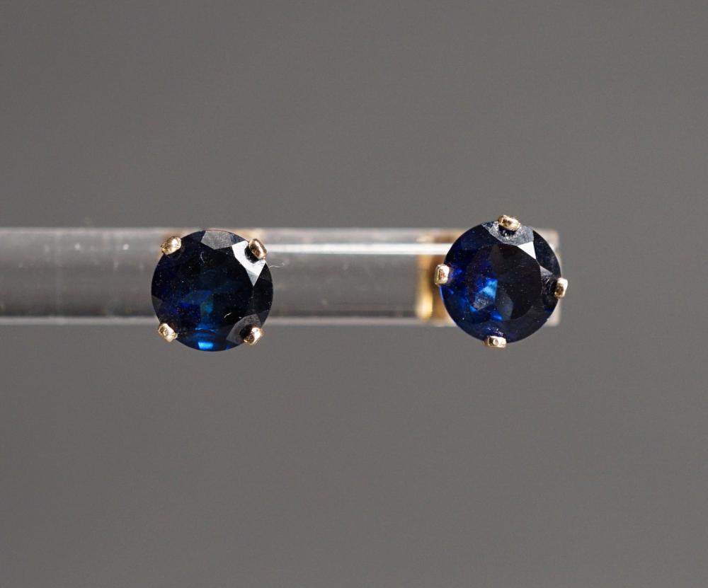 Appraisal: PAIR OF -KARAT YELLOW-GOLD AND BLUE STONE STUD PIERCED EARRINGSPair