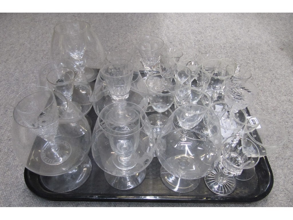 Appraisal: Tray of assorted glassware - brandy glasses etc