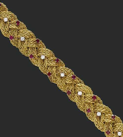 Appraisal: RUBY DIAMOND AND GOLD BRACELET ca Yellow gold g Classic