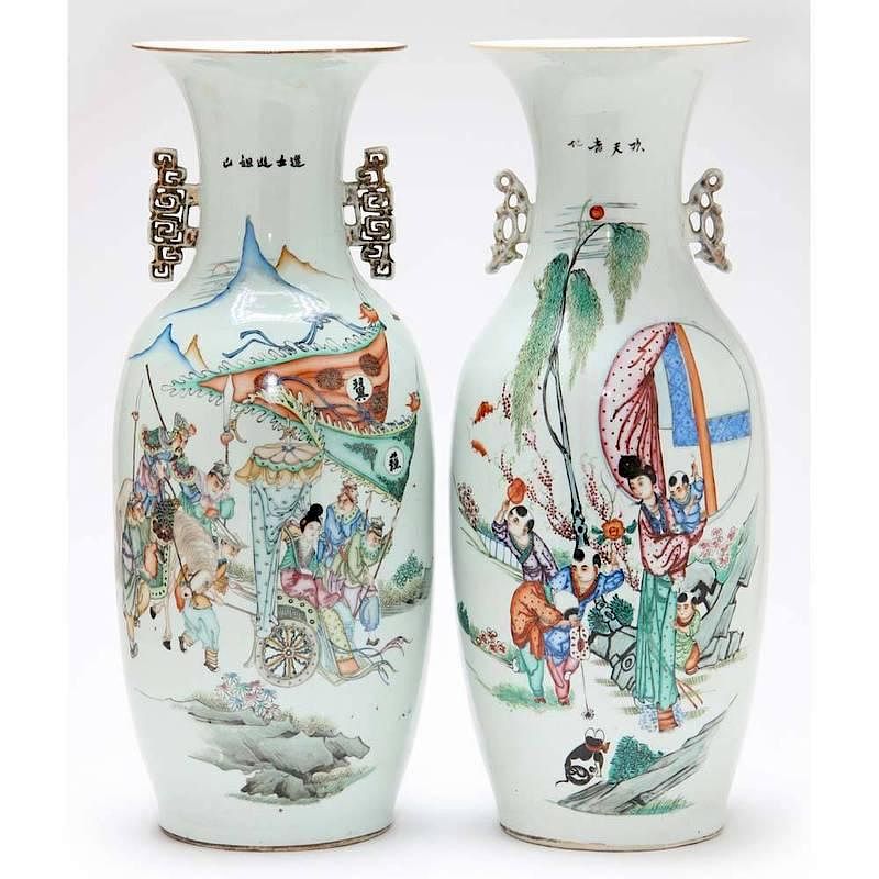 Appraisal: Near Pair of Chinese Wucai Floor Vases early th century