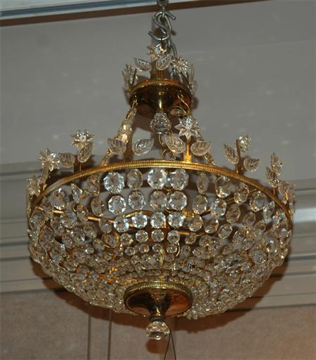 Appraisal: Crystal and Brass Basket-Form Two-Light Chandelier Estimate nbsp nbsp nbsp