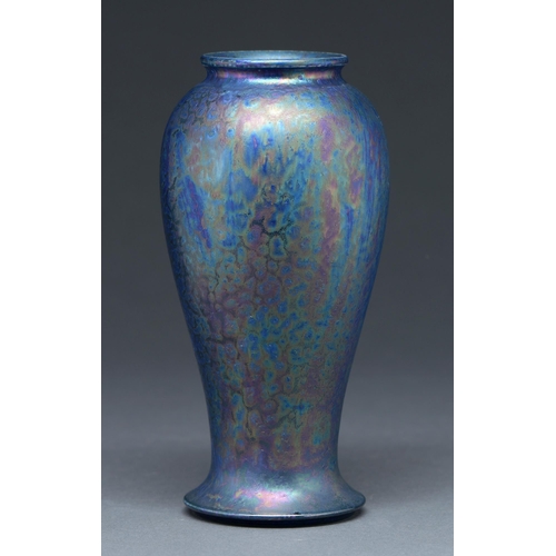 Appraisal: A Ruskin iridescent kingfisher glazed vase of inverted baluster shape