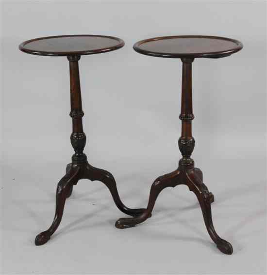 Appraisal: A pair of th century mahogany circular wine tables on