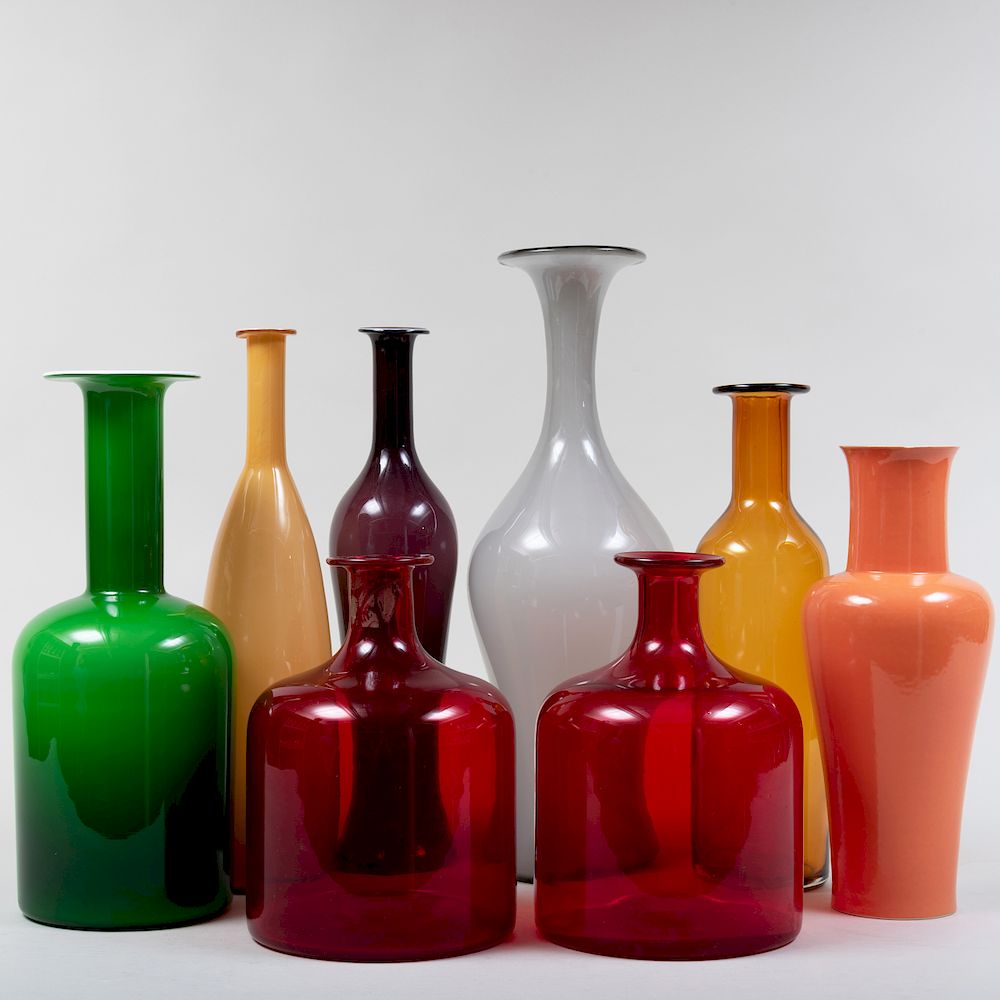 Appraisal: Group of Seven Contemporary Glass Vessels Comprising four cased glass