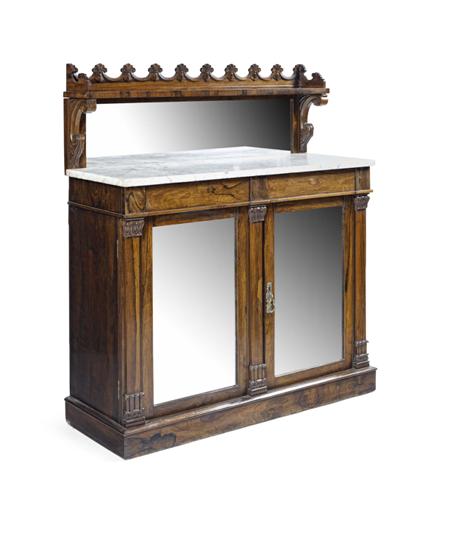 Appraisal: VICTORIAN ROSEWOOD CHIFFONIER CIRCA the castelated galleried and mirrored back