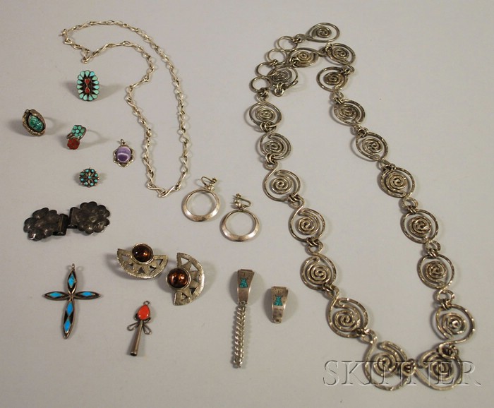 Appraisal: Small Group of Silver Sterling Silver and Hardstone Jewelry