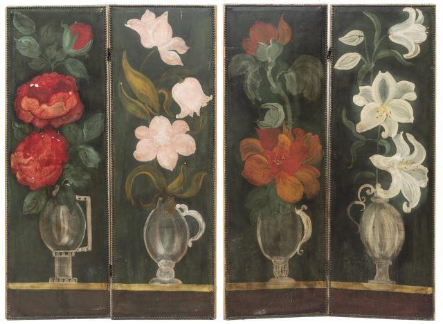 Appraisal: lot of Two-panel folding screens th c canvas-clad panels each