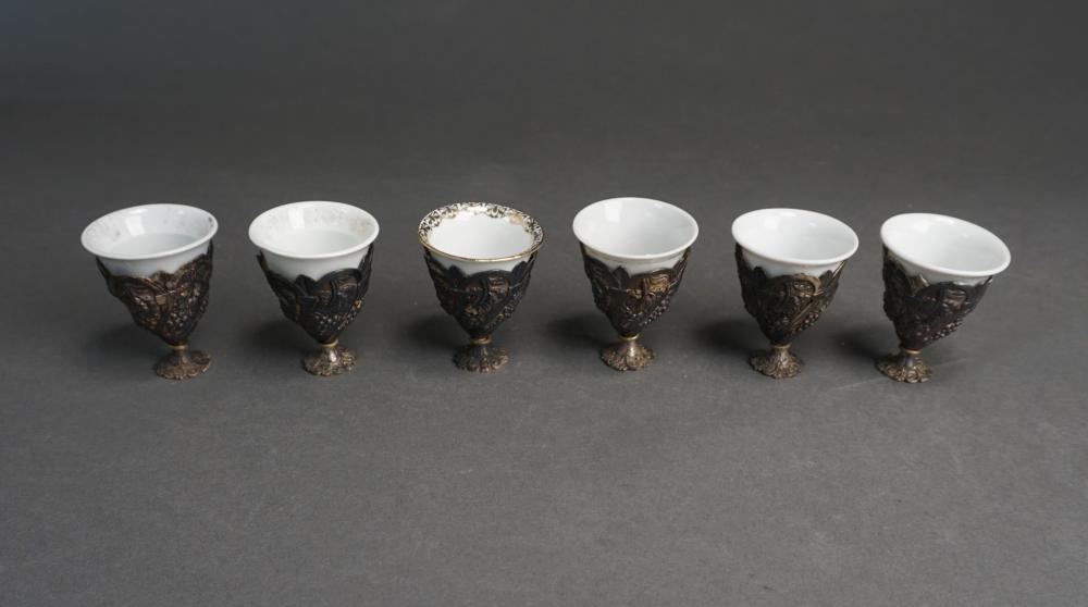 Appraisal: SET OF SIX OTTOMAN TUGHRA MARKED- SILVER GRAPE DECORATED ZARF